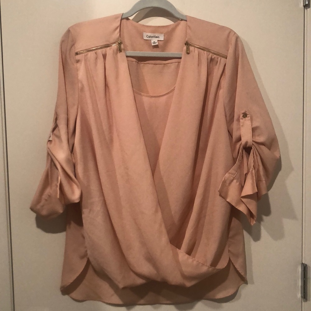 Calvin Klein Pink Blouse with Gold Zipper Detail